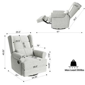 Swivel Glider Recliner Chair with Footrest & Lumbar Pillow