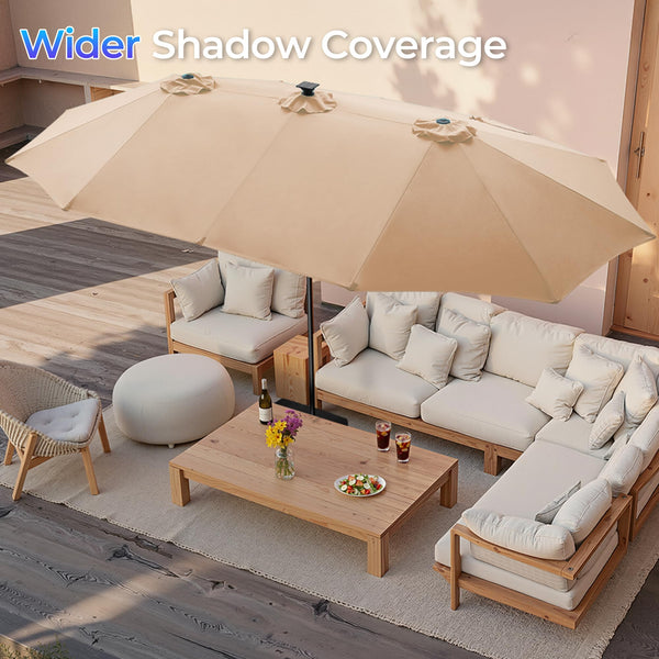 15ft LED Solar Patio Umbrella with Base