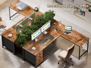 L-Shaped Computer Desk with Power Outlet & USB-C, File Cabinet, Fabric Drawers