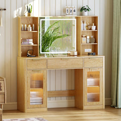 47" Fluted Makeup Vanity Desk with Mirror, Lights & Storage