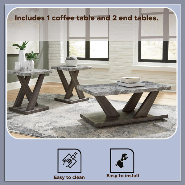 Contemporary Faux Marble Occasional Table Set of 3 with Casters