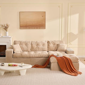 Modular L-Shaped Sectional Sofa with Ottoman – Corduroy Deep Seat, 102"