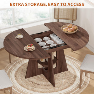 Round Extendable Dining Table with Storage Shelf — Seats 4 to 8