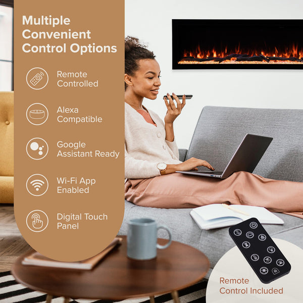 72-Inch Linear Electric Fireplace – Wall Mount & Recessed