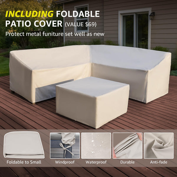 6-Piece L-Shape Outdoor Patio Sectional Sofa Set with Metal Frame & Olefin Cushions