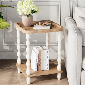 Farmhouse Side Table with 2-Tier Storage