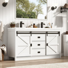 59" Double Bathroom Vanity with Sink, Faucet & Storage Drawers