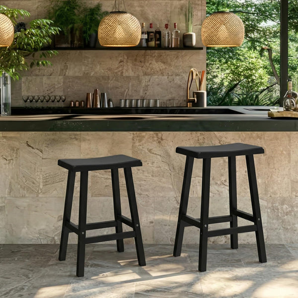 Outdoor Bar Stools Set of 2 – All-Weather Resin Saddle Stool with Footrest