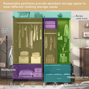 Large Wardrobe Closet with Mirror & Sensor Light – 5 Doors, 2 Drawers