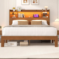 Queen Platform Bed Frame with LED Headboard