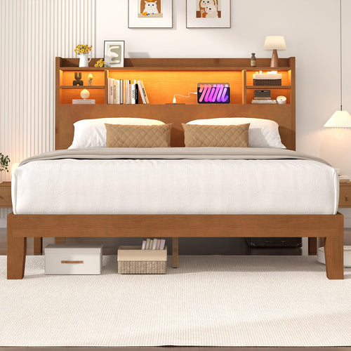 Queen Platform Bed Frame with LED Headboard