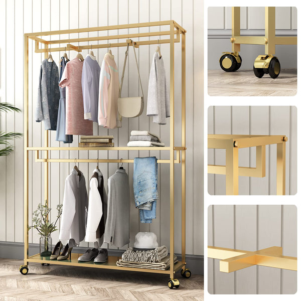Gold Clothing Rack with Shelves