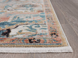 Persian Area Rug – Faded Beige & Blue, Vintage Style, Power-Loomed
