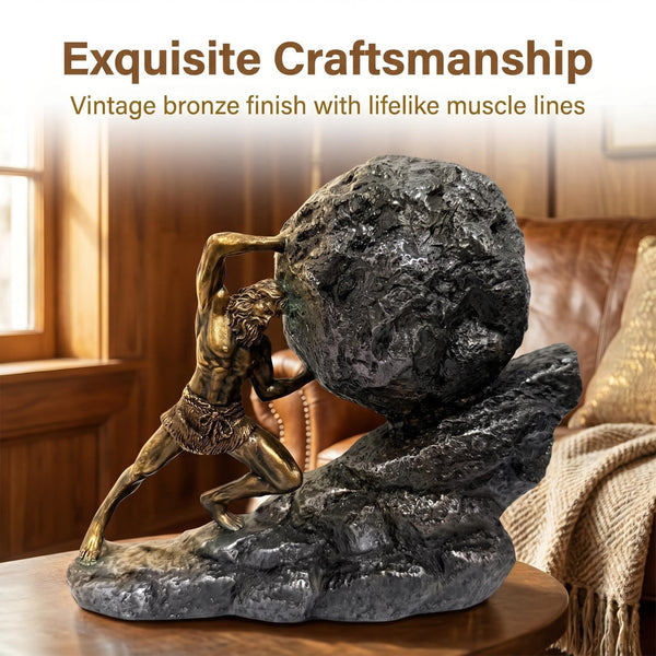 Sisyphus Rolling Boulder Greek Mythology Resin Sculpture