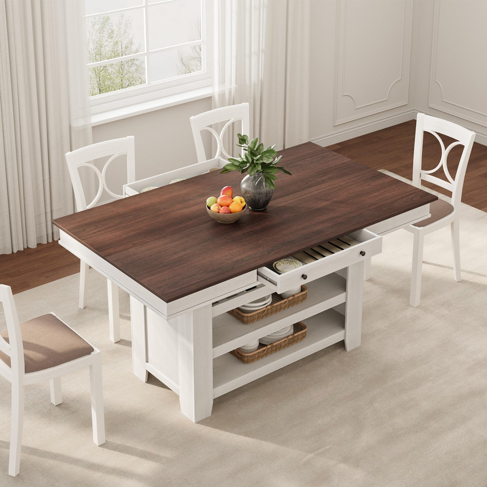 60-Inch Counter Height Dining Table with Wine Rack and Storage Shelves