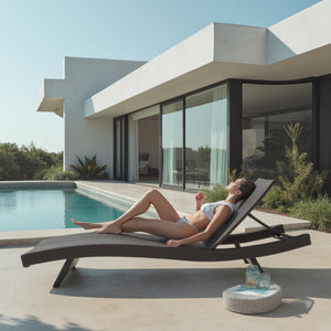 Outdoor Wicker Chaise Lounge Chair with Reclining Backrest