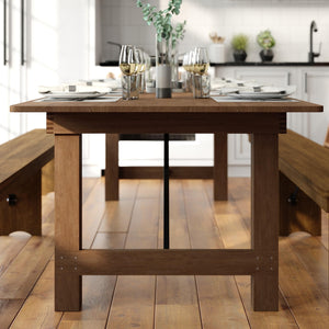 9FT Rustic Solid Pine Folding Farm Table — Seats 10
