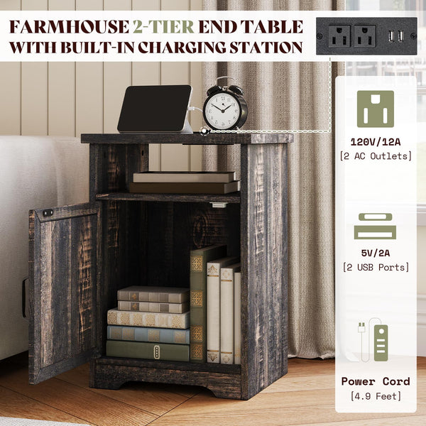 3-Piece Farmhouse Table Set with Charging Station & USB Ports