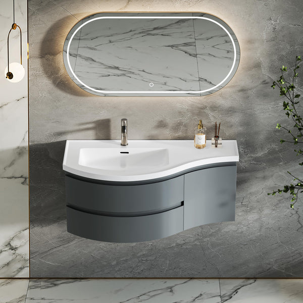 35.4" Wall Mounted Floating Bathroom Vanity with Stone Resin Sink
