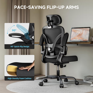 Ergonomic Office Chair 330LBS with Lumbar Support & Flip-Up Armrests
