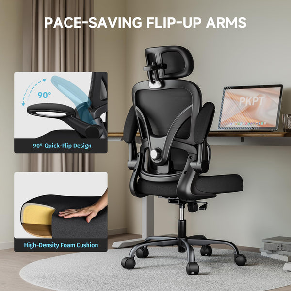 Ergonomic Office Chair 330LBS with Lumbar Support & Flip-Up Armrests