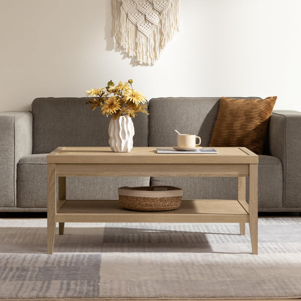 Rattan Coffee Table with 2-Tier Storage Shelf