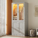 Wardrobe Closet with Glass Doors, LED Lighting & Drawers