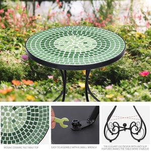 Outdoor Mosaic Side Table - Ceramic Tile Top Metal Frame Patio Accent Table
