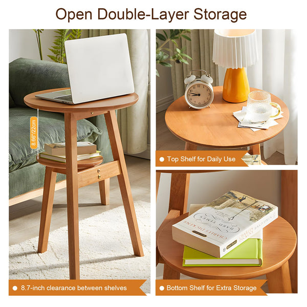 2-Tier Solid Wood Round End Table