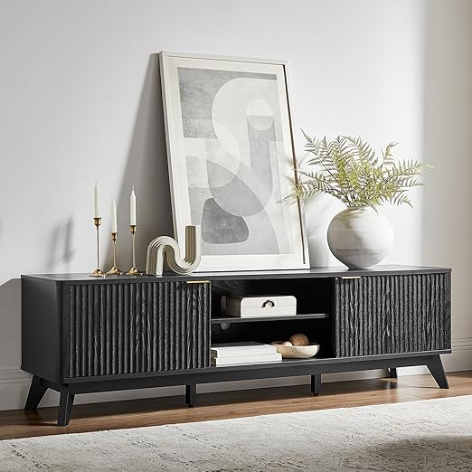 70" Mid-Century Modern Fluted TV Stand with Storage