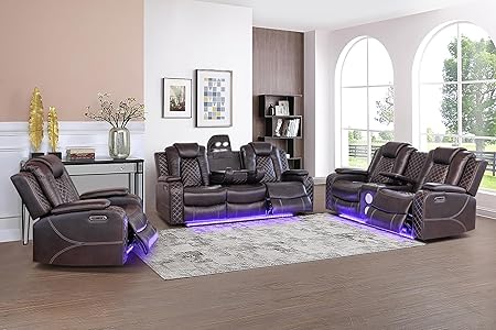 Power Recliner Sofa Set 3-Piece with LED & Bluetooth