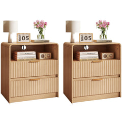 Fluted Nightstand Set of 2 with Charging Station