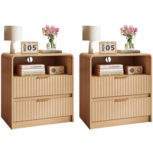 Fluted Nightstand Set of 2 with Charging Station