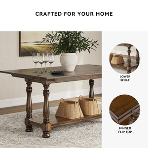 Dark Brown Flip Top Sofa Table with Shelf & Turned Legs