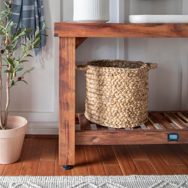 Acacia Wood Farmhouse Console Table with Lower Slat Shelf
