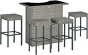 5-Piece Outdoor Rattan Wicker Bar Set with High Top Table and 4 Bar Stools