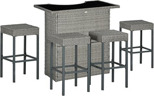 5-Piece Outdoor Rattan Wicker Bar Set with High Top Table and 4 Bar Stools
