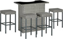 5-Piece Outdoor Rattan Wicker Bar Set with Glass Table & 4 Bar Stools