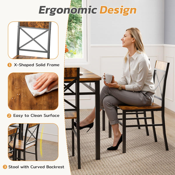 7-Piece Dining Table Set with 6 X-Back Chairs – Modern Farmhouse Kitchen Dining Set