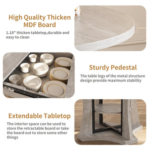43.3''-59'' Round Extendable Dining Table for 4-6, Modern Kitchen Extendable Dining Room Table with 2-Tier Storage Shelves, Round Oval Dinner Table with Storage for Kitchen Living Room