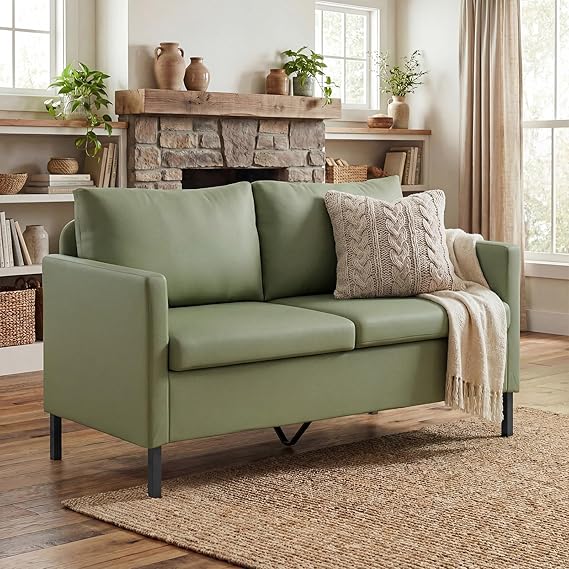 Small Linen Loveseat Sofa with Iron Legs