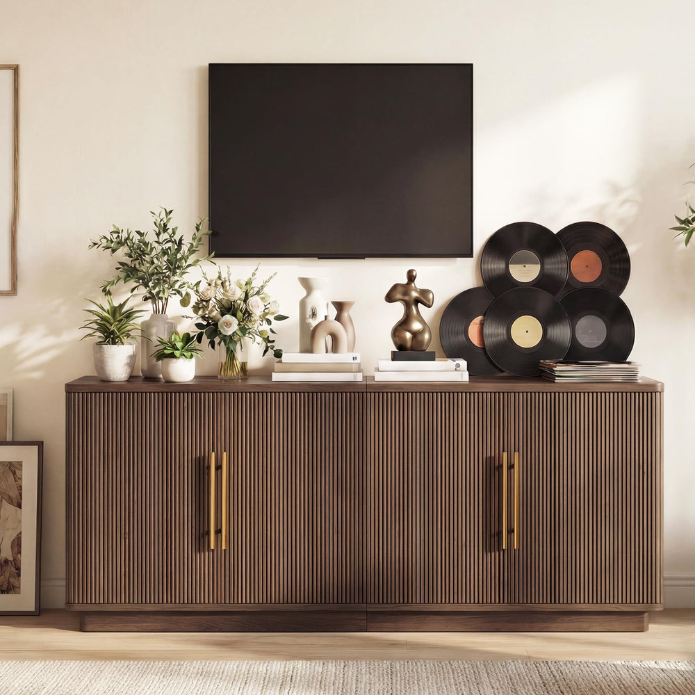 Fluted TV Stand & Entertainment Center – 70" Media Console with Storage