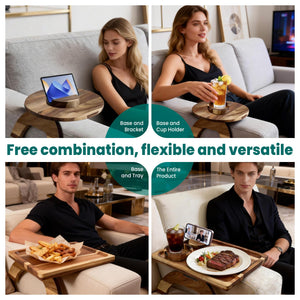 360° Rotating Sofa Arm Tray Table with Cup Holder & Phone Stand