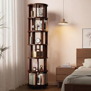 6-Tier Rotating Bookshelf Tower with Lockable Wheels
