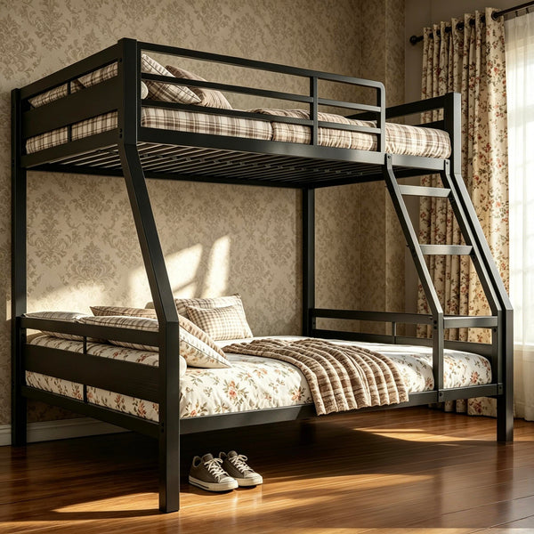 Metal Bunk Bed Twin over Full with Full-Length Guardrail