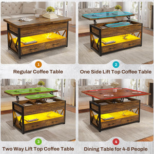 Lift Top Coffee Table with Storage, Drawers & LED Light
