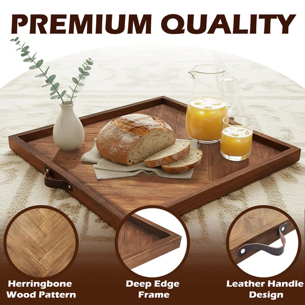 Large Wooden Ottoman Tray with Handles