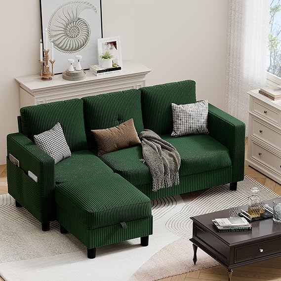 L-Shaped Sectional Sofa with Ottoman & Storage