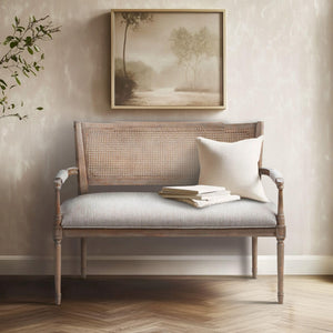 Farmhouse Settee with Rattan Back & Padded Arms