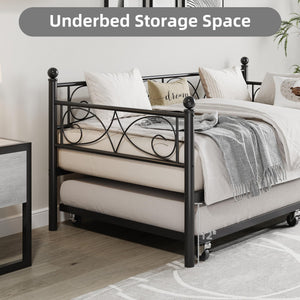 Twin Daybed with Trundle - Metal Bed Frame with Storage
